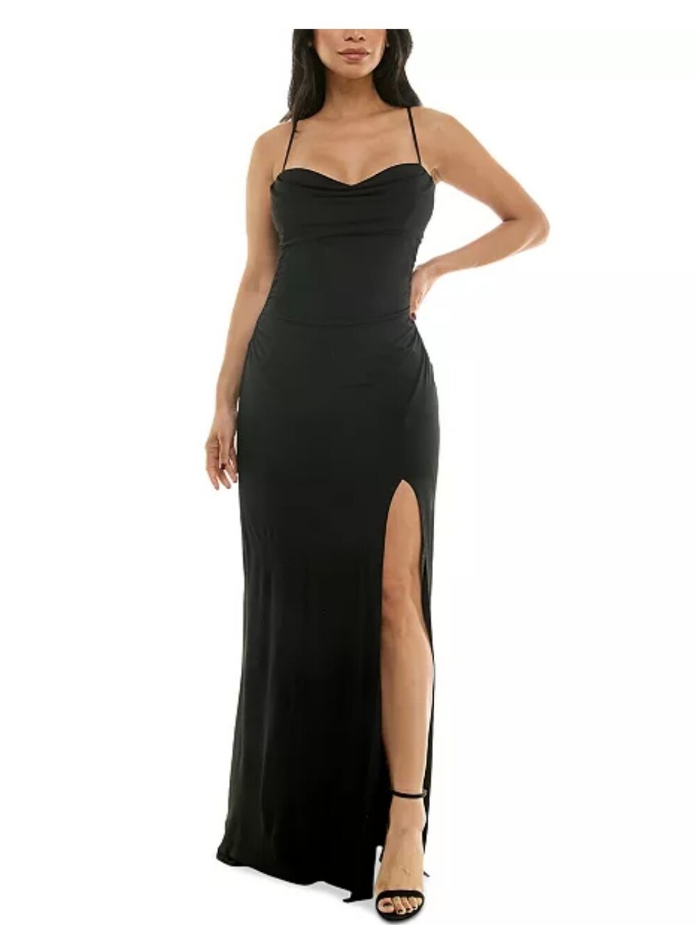 Emerald Sundae NWT Size L Navy Blue Cowl Neck Wrap Slit Maxi Formal Gown $99